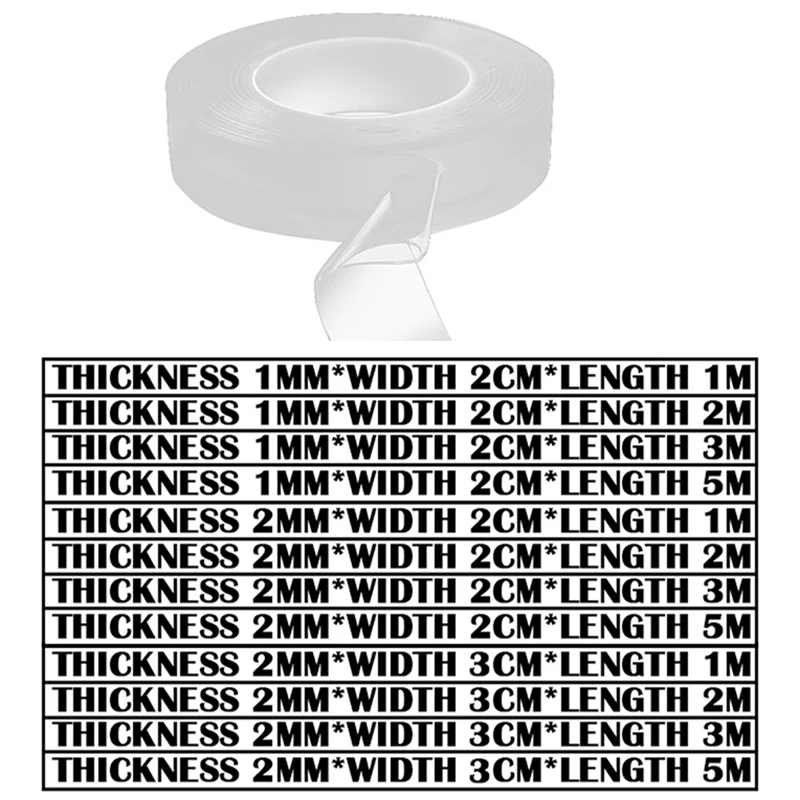 

1M/2M/3M/5M Nano Tape Double Sided Tape Transparent NoTrace Reusable Waterproof Adhesive Tape Cleanable Home Sticker