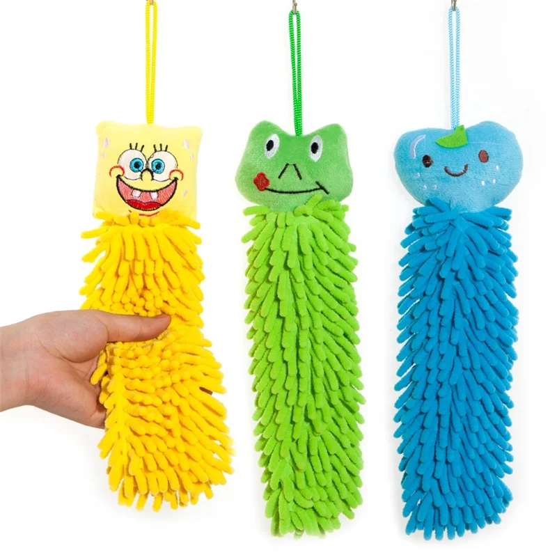 

2PCS Kitchen Hanging Towels Chenille Hand Face Wipe Towels Kids Animal Bathroom Washcloths Handkerchief Random Color