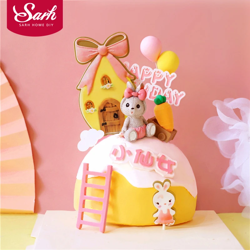Игрушечный домик с бантом тележка Топпер для кроличьего торта украшения