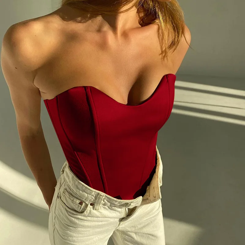 

Sexy Satin Cut-Out Tube Tops Bustier Women Strapless Backless Cropped Sexy Skinny Corset Top 2021 Summer