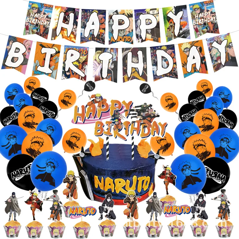 

Naruto Birthday Party Tool Sasuke Sakura Sai Yama Props Straw Banner Cake parties Supplies Decoration Kakashi Surprise Balloons