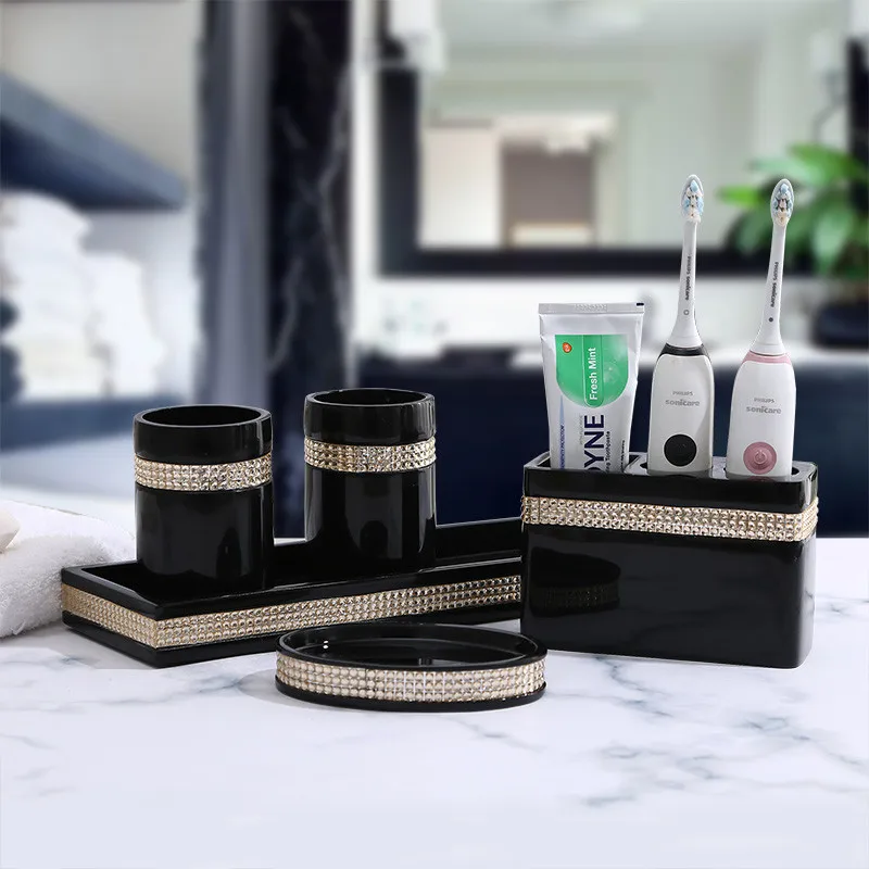 

Смола Материал Зубная щётка держатели чашки для полоскания мыльницы Ванная комната 5 шт. набор с лотком для дома, отеля, Применение свадебны...
