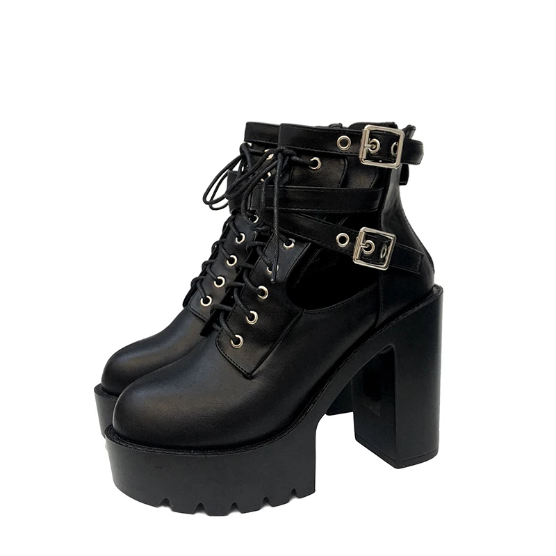 Женские байкерские ботильоны на очень высоком каблуке с пряжкой и ремешком в