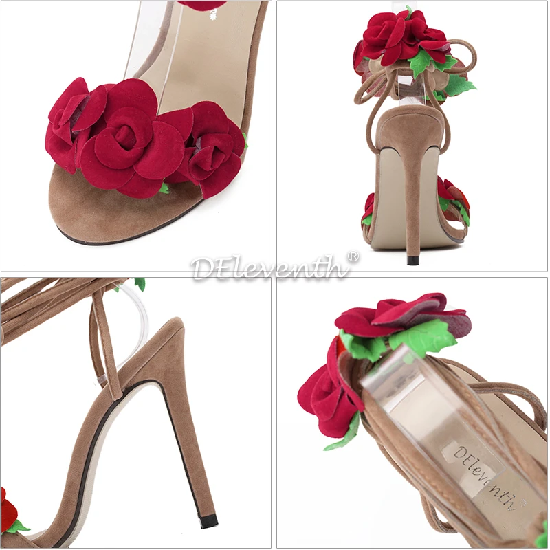 

Woman Sandals Summer Woman High Heel Shoes Flower High Heel Sandals Ankle Strap Peep Toe Rubber Heel Sandals Bridal Party Shoes