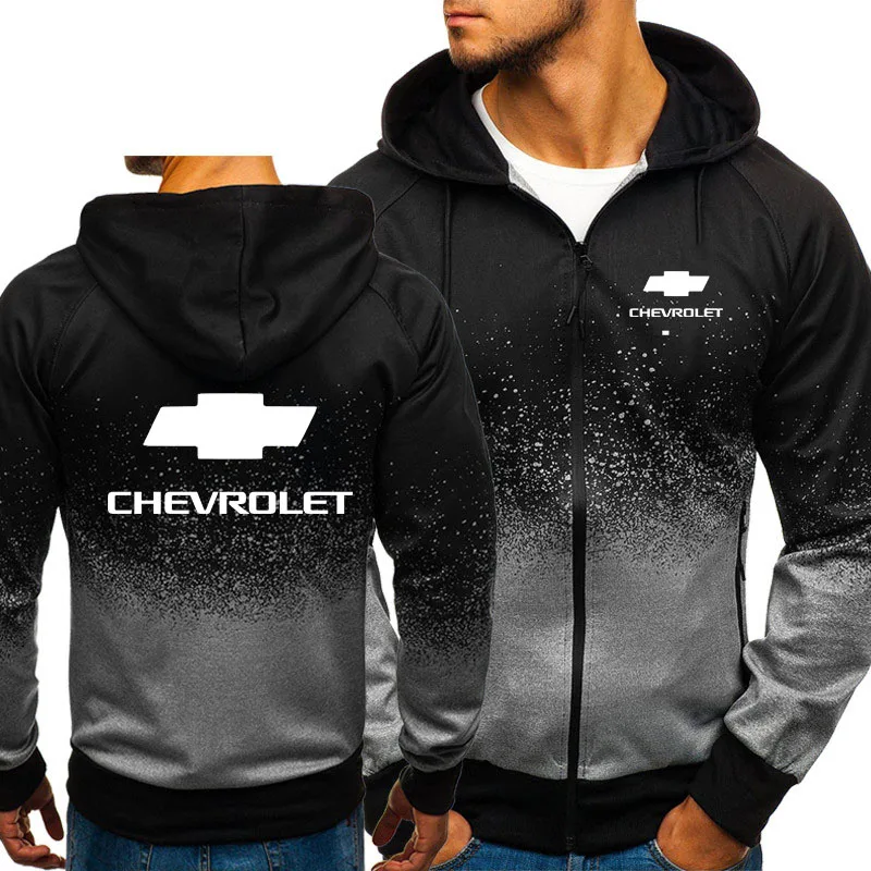 

Hoodies Men Chevrolet Car Logo Print Casual HipHop Harajuku Gradient color Hooded Mens Fleece Sweatshirts Mens zipper Jacket