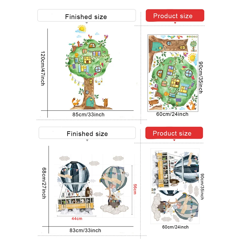 160*120 см Экологичные Мультяшные животные дерево детская комната настенные