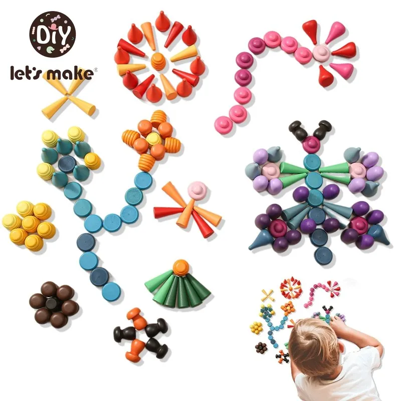

Let's Make 162Pcs Baby Montessori Toy Combination Rainbow Wooden Creative Jigsaw Puzzles Educational Toy Stacking Blocks Toys