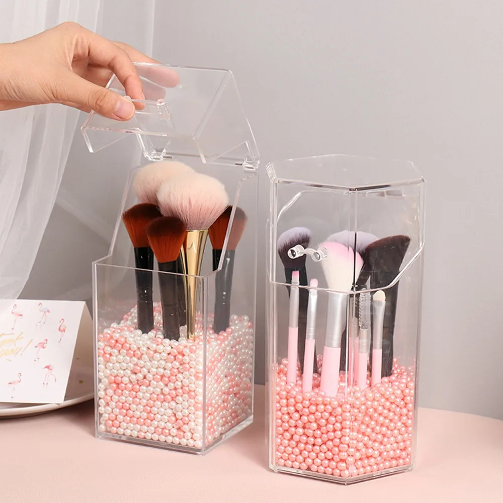 

1Pc Pearl Transparent Cosmetic Brush Holder Beauty Cosmetic Brush Container Bags Cases Dustproof Makeup Brush Pen Organizer Box
