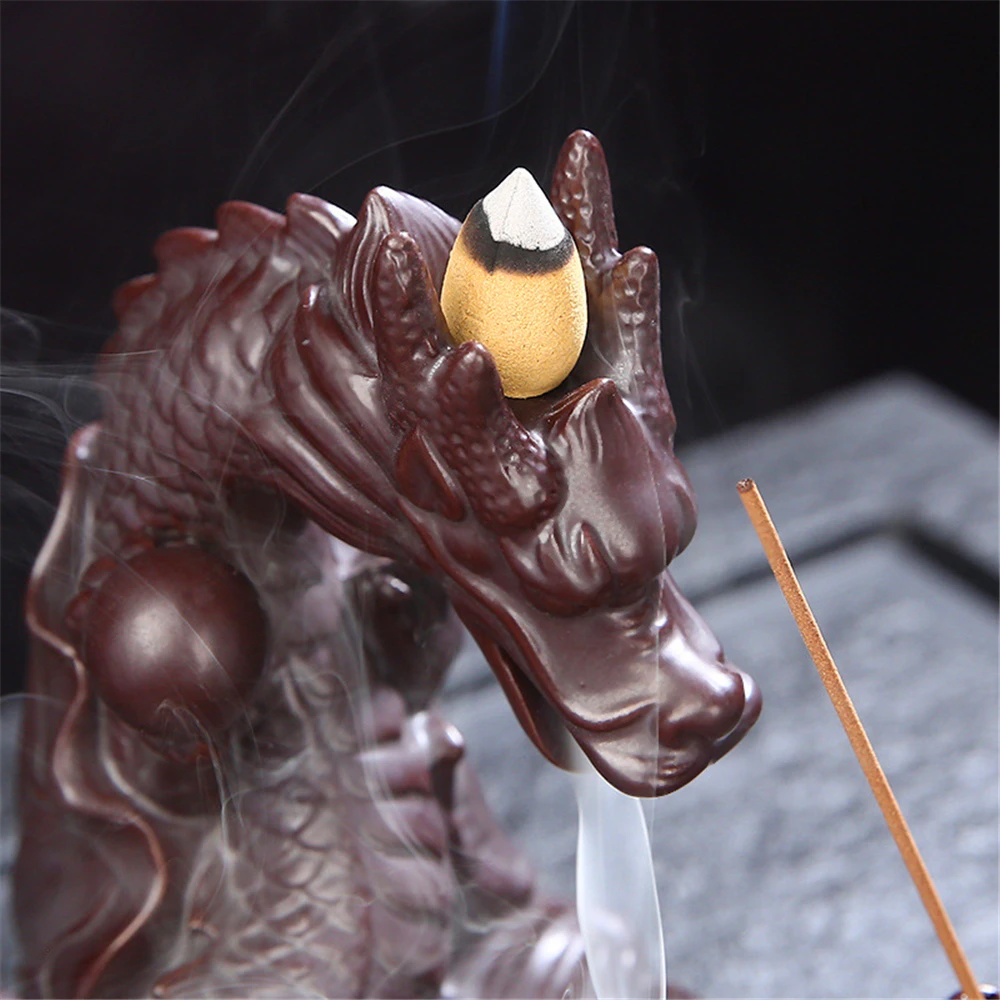 New Ceramic Blackflow Incense Burner with 20pcs Incenses Classical Dragon Zen Creative Wealth Ornaments Home Decoration | Дом и сад