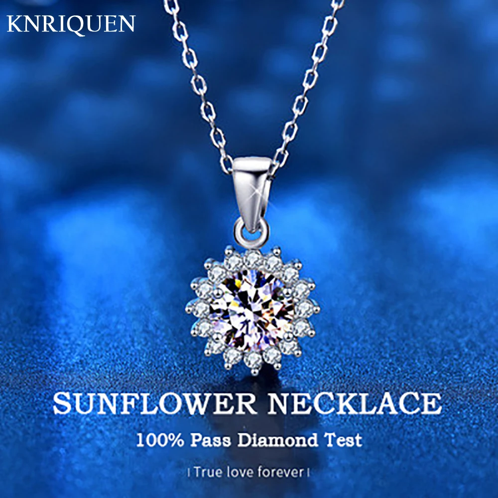 

Sparkling 925 Sterling Silver 1CT Pass Diamond Test Moissanite Sunflower Pendant Necklace for Women Wedding Fine Jewelry Gift