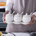 Набор керамических коробок для специй Набор банок для приправ, кухонные принадлежности, бамбуковый деревянный поднос для соли и приправ