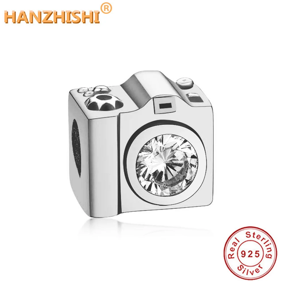 925 стерлингового серебра Камера шарма бусины с прозрачными камнями подходят к