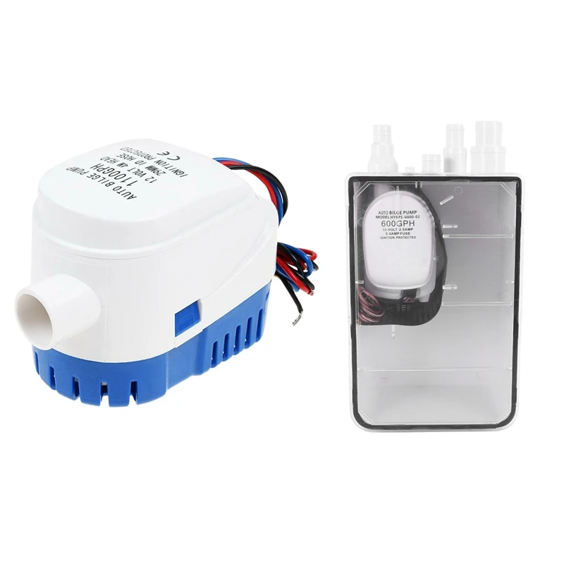 

2PCS Shower Sump Pump System Auto Bilge/Drain Box for Boat, 12/24V 600GPH & 12V 1100GPH