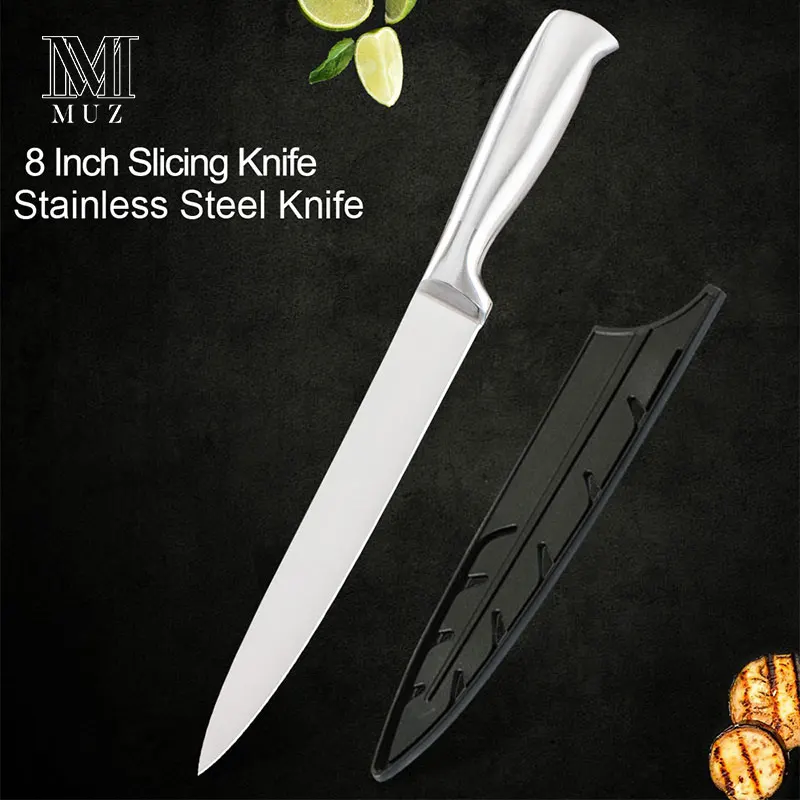 8 inch Slicing Knife Набор кухонных ножей из нержавеющей стали, кухонные аксессуары, держатели из нержавеющей стали, нож для очистки овощей, Santoku, нож для нарезки хлеба, шеф-повара - Цвет: 8 inch Slicing Knife