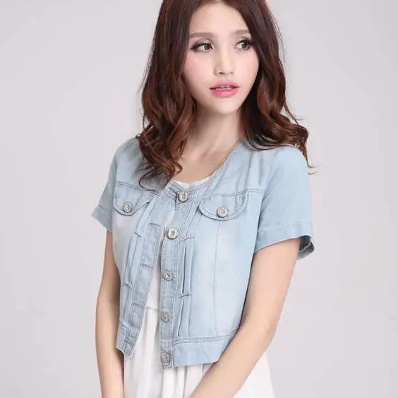 S-3XL 2019 женские джинсовые куртки с коротким рукавом летняя верхняя одежда больших