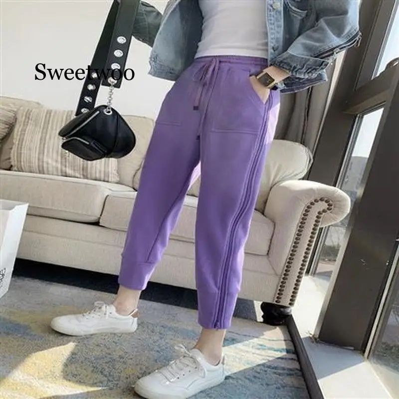 Pants Women Solid Fashion Lace Up Elastic Waist Zipper Trousers Spring 2020 Casual High Beam Feet Female | Женская одежда