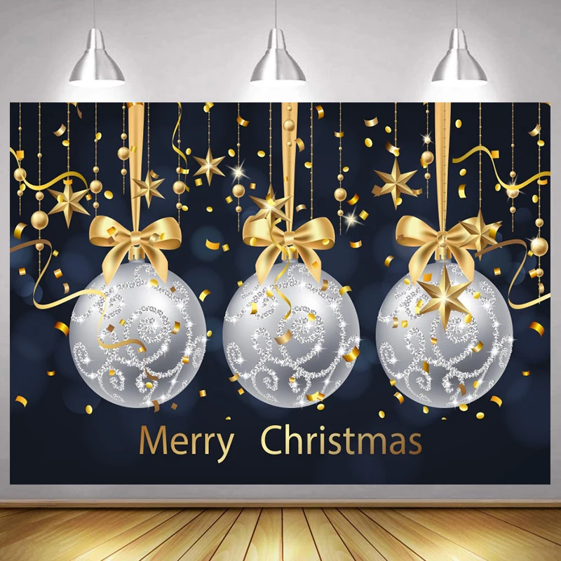 Фон для фотосъемки зима Счастливого Рождества домашний Декор настенный постер Рождественский шар золотые звезды лента Фотофон для студии