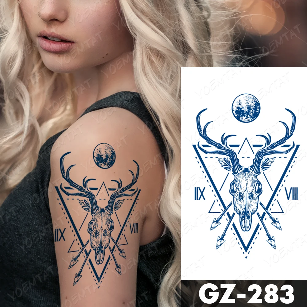 

Juice Lasting Ink Tattoos Body Art Waterproof Temporary Tattoo Sticker Lion Flowers Tatoo Arm Fake Owl Moth Deer Tatto Women Men