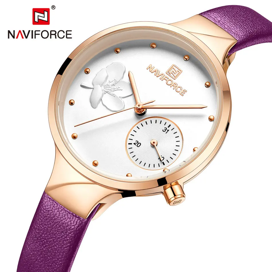 Часы NAVIFORCE женские кварцевые аналоговые модные брендовые люксовые с кожаным