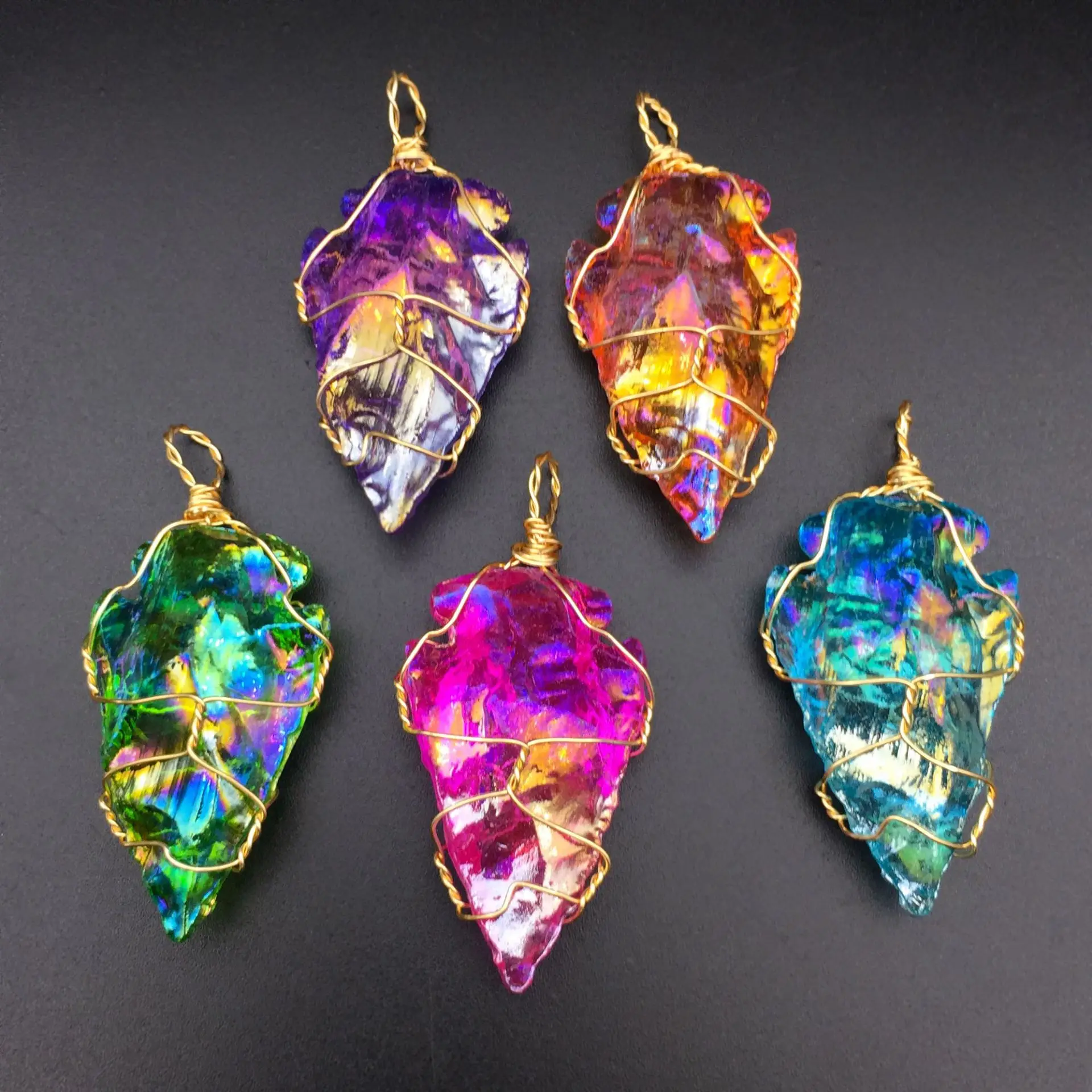 Кулон в виде проволоки из натурального хрусталя подвеска со стрелой