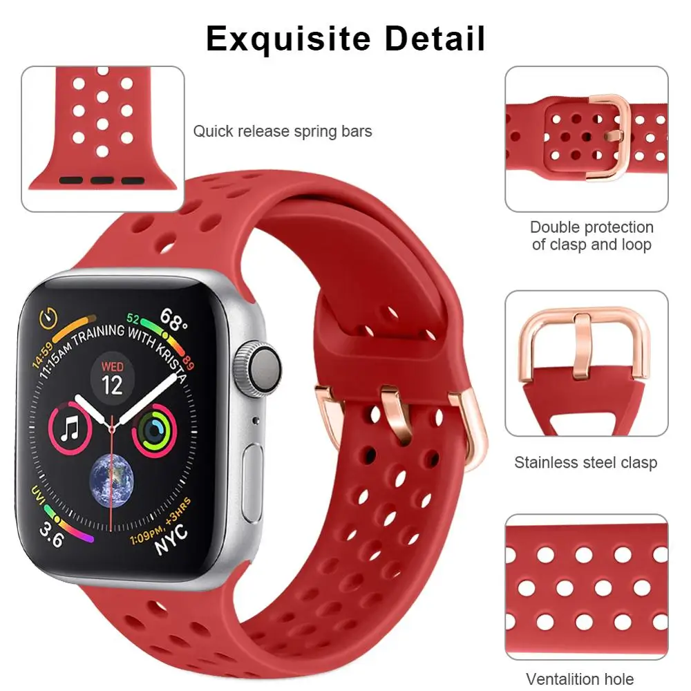 Ремешок силиконовый для Apple watch 38 мм 42 спортивный женский браслет Iwatch 44 40