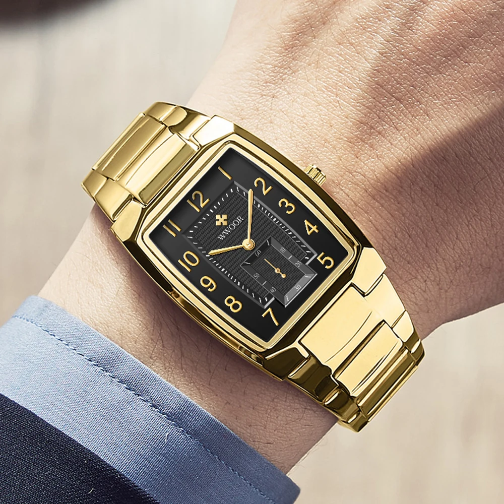 

WWOOR New Design Stainless Steel Mens Watches Top Brand Luxury Gold Wristwatch For Men Waterproof Quartz Clock Relogio Masculino