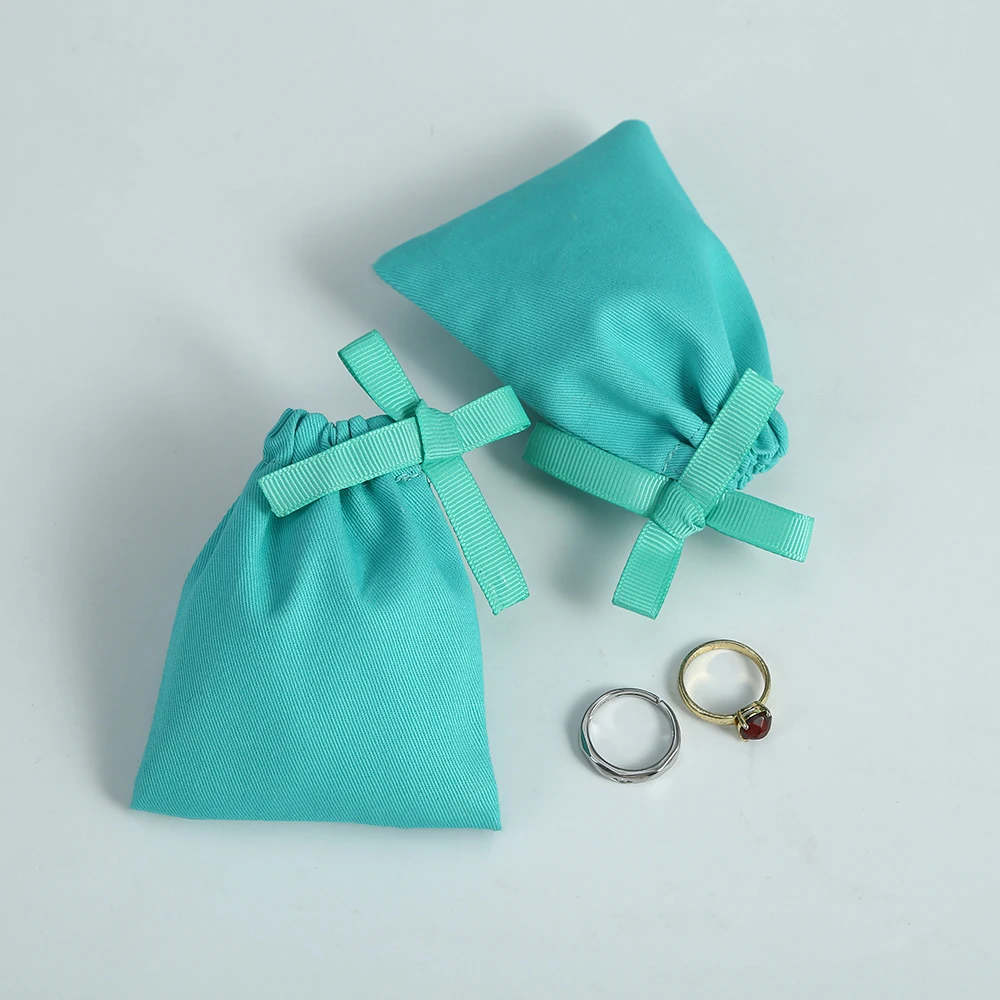 20pcs Jewelry Package Pouch Green Cotton Canvas Bags with Ribbon Small Necklace Earring Packaging Pouch Wedding Favor Gift Bag