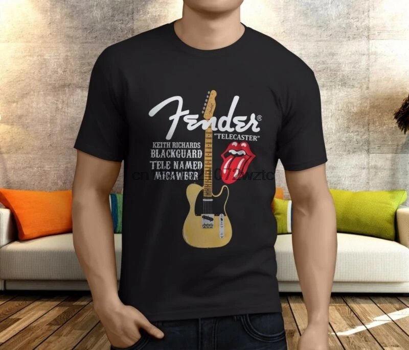 Новая популярная футболка Keith Richards Guitar Black Guard Tele Мужская черная S 3XL|Мужские