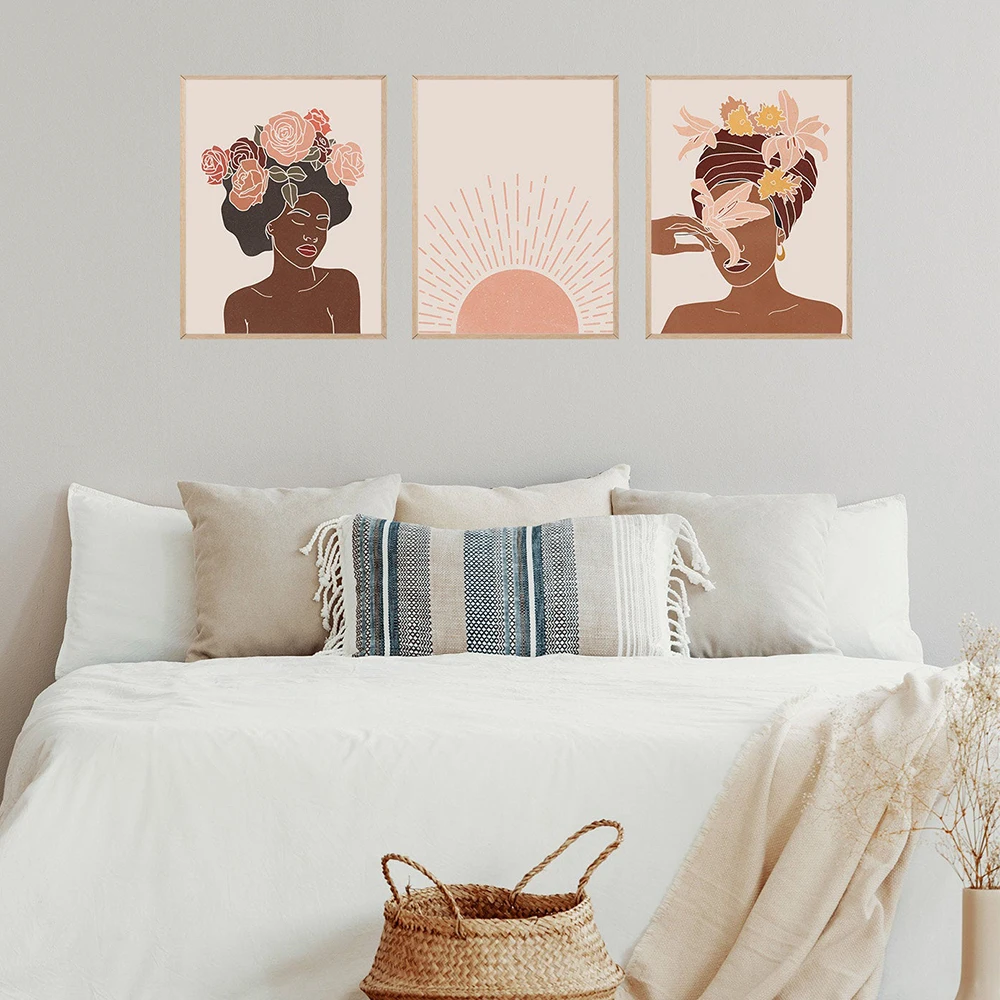 Женский холст среднего века нейтральные цвета постер цветы руки настенная