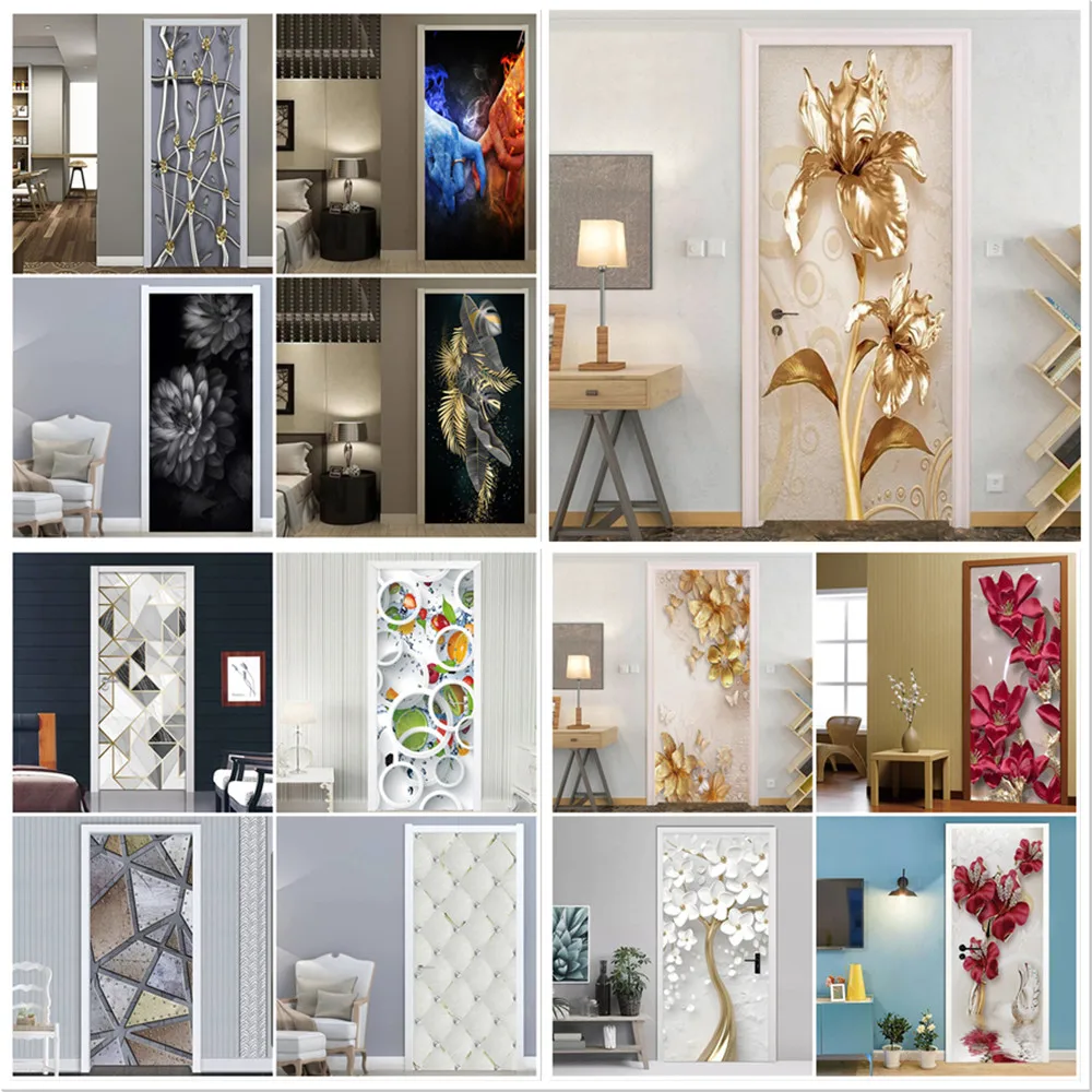

Flower Wall Decals Home Decor Door Stickers For Living Room Bedroom Decoration Plant Art Waterproof Adhesive Wallpapers Posters