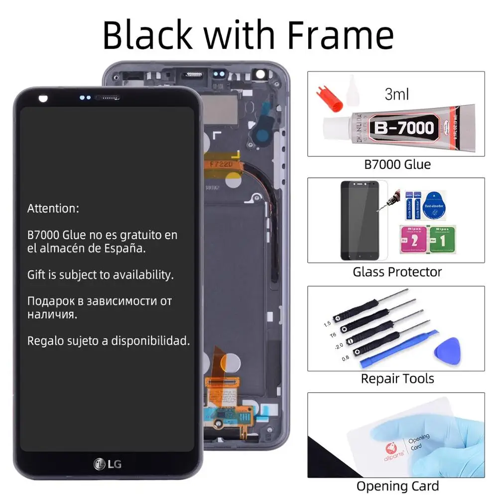 Дисплей для LG G6 LCD H870 H870DS H872 LS993 VS998 US997 в сборе с тачскрином на рамке черный золотой белый платиновый - Цвет: Black with Frame