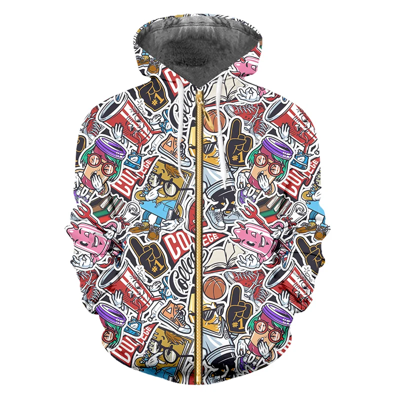 

Толстовка IFPD мужская с капюшоном, свитшот на молнии, с 3D-принтом граффити в колледже, Повседневная забавная аниме одежда оверсайз