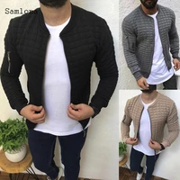 2020 european style fashion youth men jackets autumn winter slim plaid indentation zipper rib sleeve tunic mens clothing coats