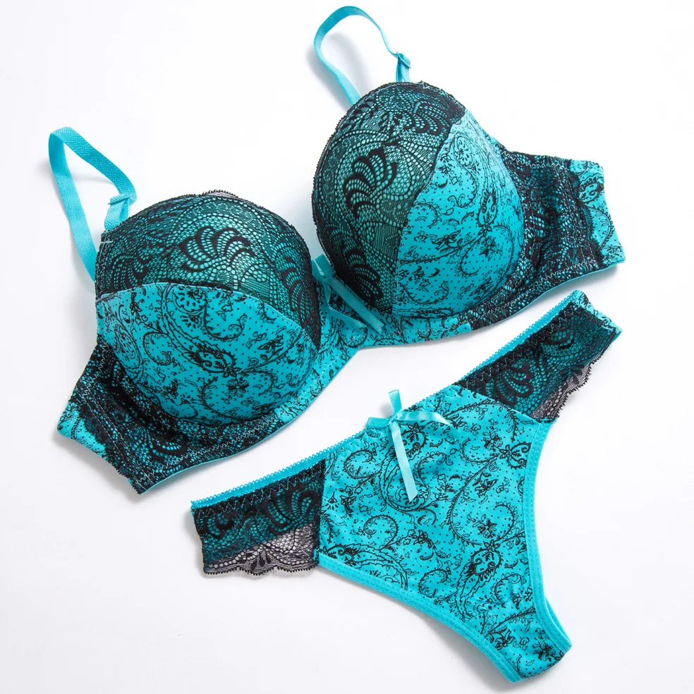

Push Up Bra Set Thong Lace Lingerie Women Underwear Sets Solid Strapless Brief Sets Woman Adjusted-straps C D CUP