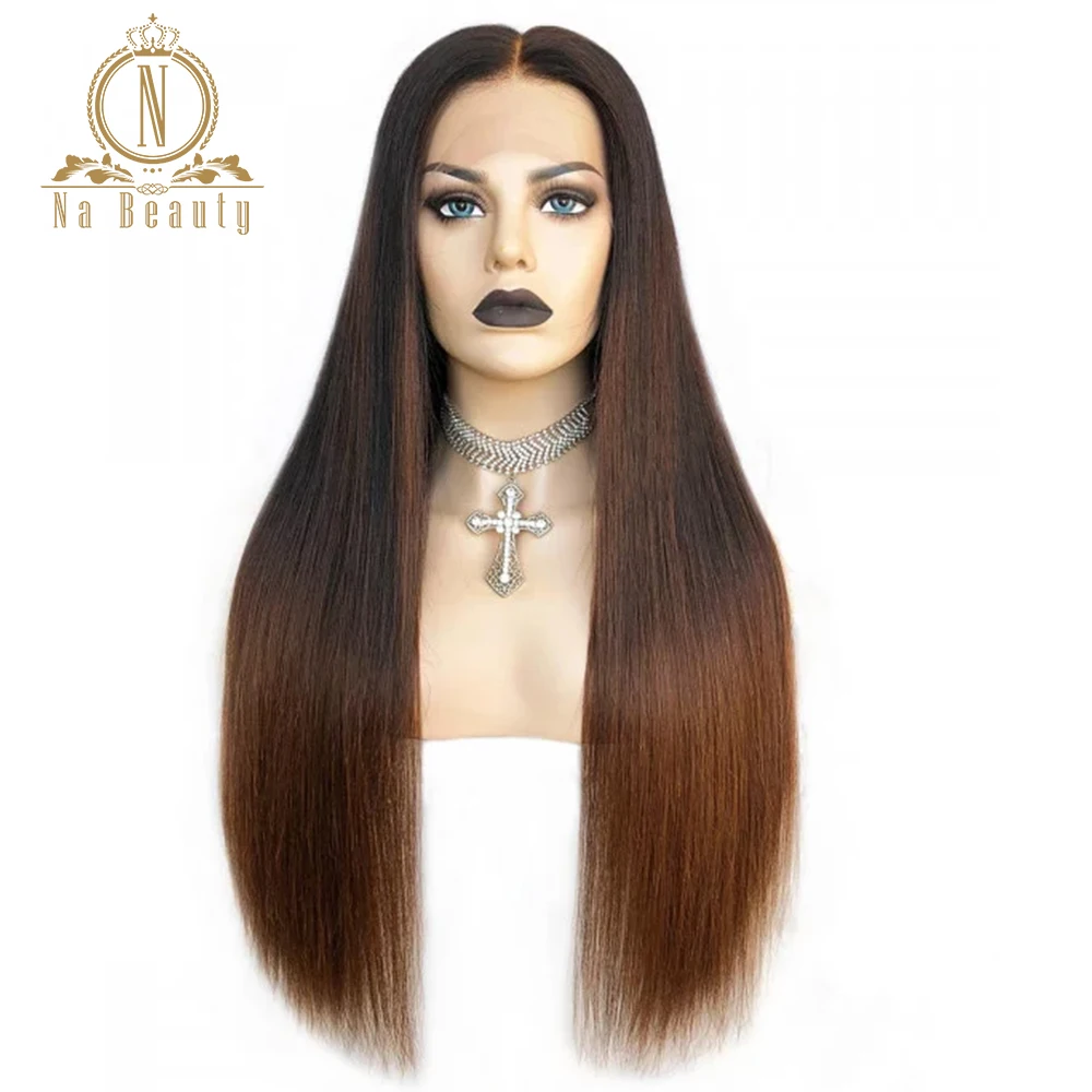 Парик из натуральных каштановых прямых волос плотность 180 HD 13x6 | Шиньоны и парики