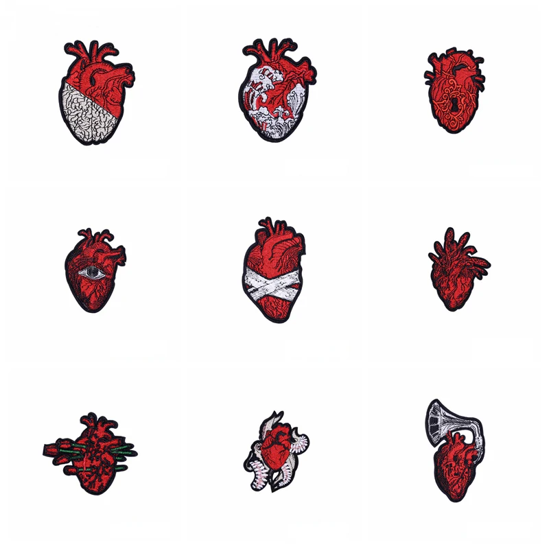 Нашивки с красными сердечками для одежды вышитые нашивки помощью утюга на