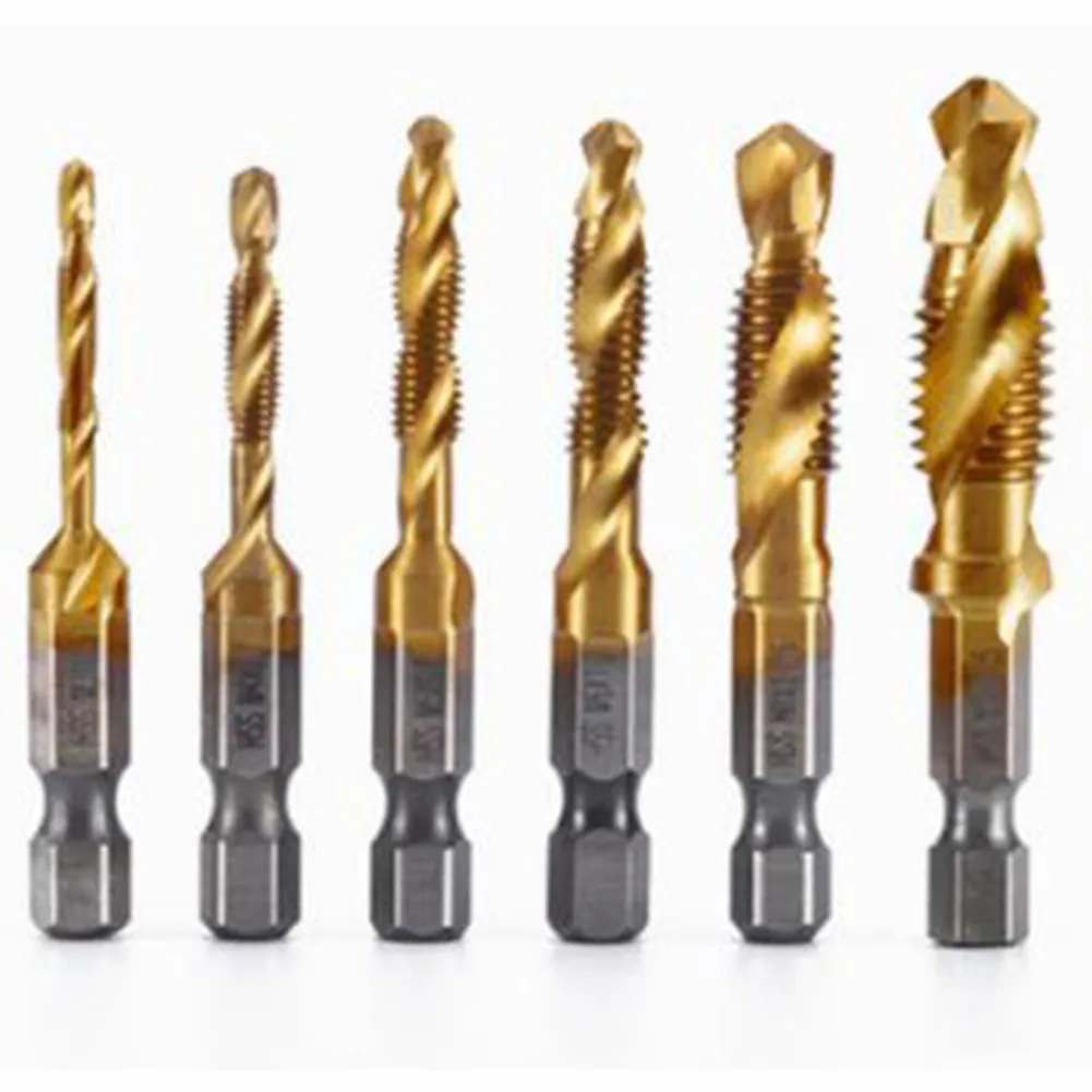 

12PCS Hex Shank Titanium Plated HSS Screw Thread Metric & Inch Tap Drill Bits Set High Speed Steel M3-M10 And 6-32NC-1/4 20NC