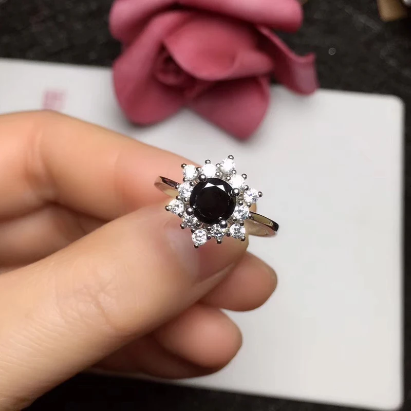 Ювелирные изделия CoLife натуральный кольцо с черным сапфиром 5 мм серебряное 925