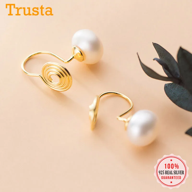 Женские серьги манжеты Trusta сережки из серебра 925 пробы с жемчугом Подарочные
