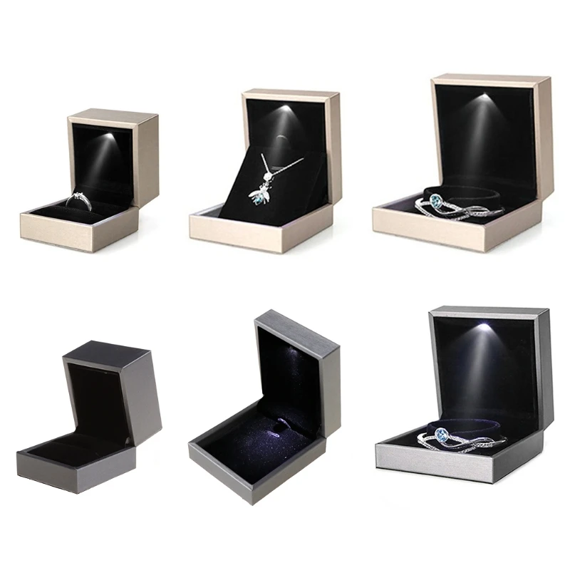 

LED Light Jewelry Display Bracelet Necklace Wedding Engagement Ring Box Storage Case Holder