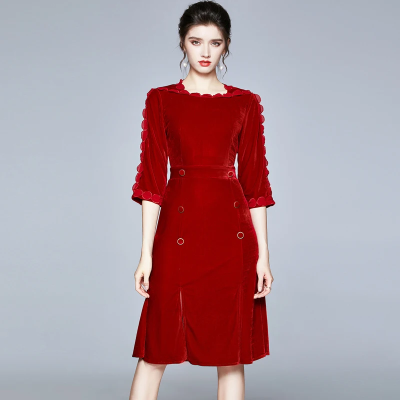 

Women Elegant Dresses Office Lady COTTON A-LINE Embroidery Mid-Calf Women Dresses O-Neck Party 2021 New Women Autumn Dresses