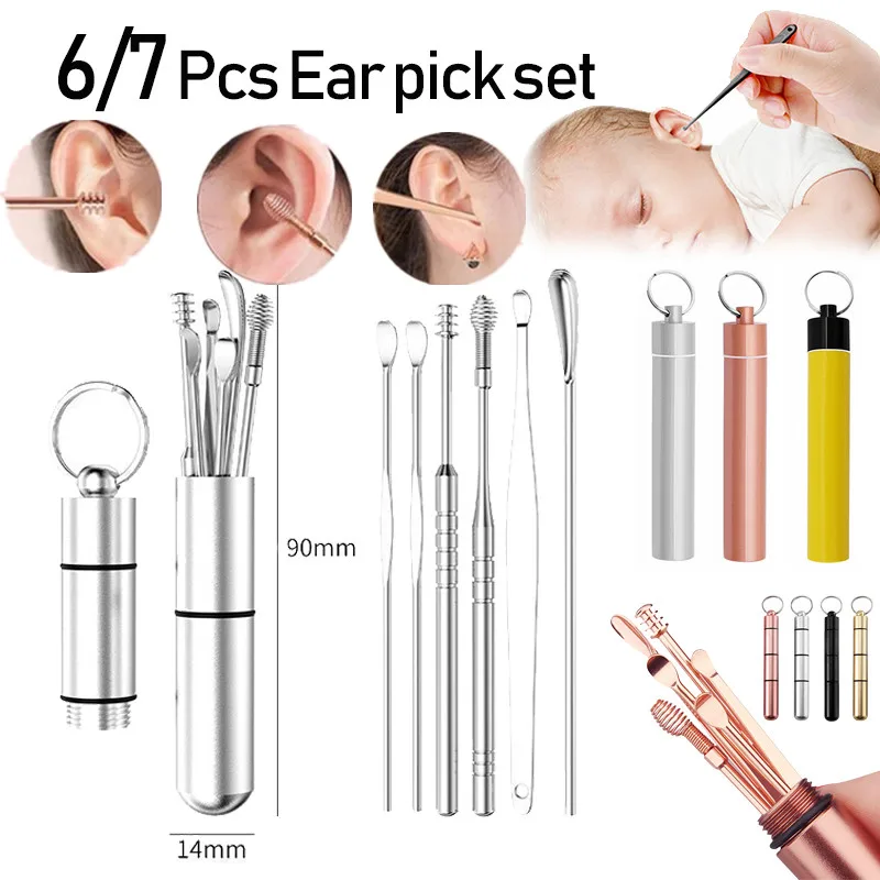 

6/7 Pcs/Set Ear Pick Set Earwax Removal Tool Stainless Steel Ear Pick Curette Ear Pick Cleaner Ear Cleaning Spoon Care