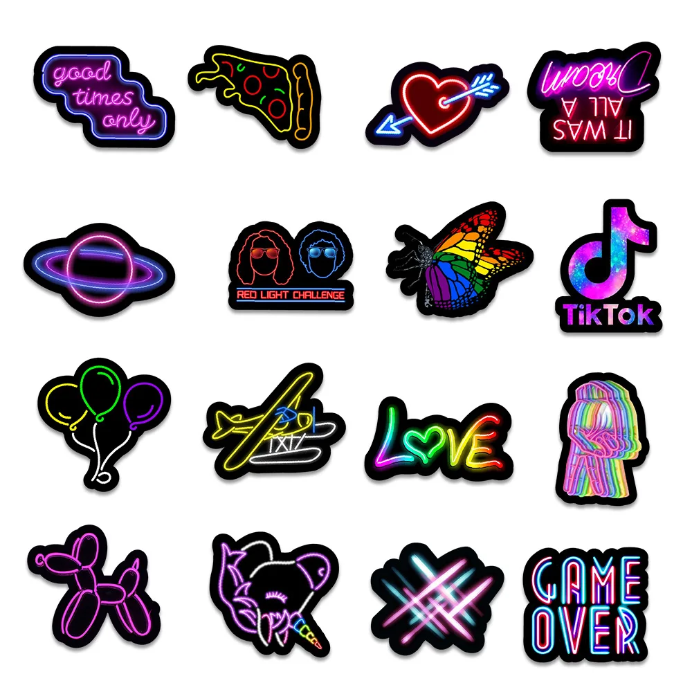 

10/30/50pcs New Mixed Neon Classic Cool Fridge Decals Stickers Car Trunk Mobile Gradient Window Wall Water Cup Trolley Popular