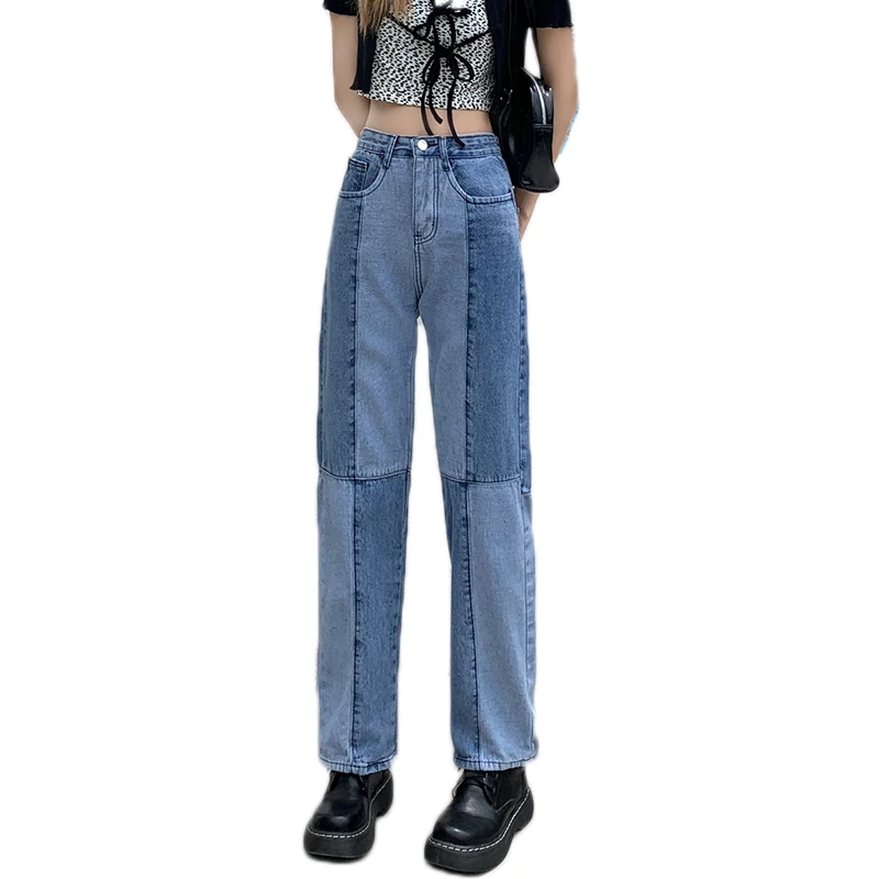 

Ailegogo New Summer Women Vintage Washed Jeans Ladies High Waist Distressed Jeans Spliced Patchwork Denim Jeans Streetwear