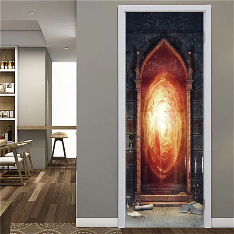 

3D Wood Stickers for Door Vinyl Waterproof Self Stick Wallpaper Home Decoration Removable Doors Mural Decals Living Room Bedroom