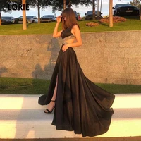 lorie black v neck long evening party dresses sexy side split formal prom party graduation gown dresss 2022 robes de soir%c3%a9e