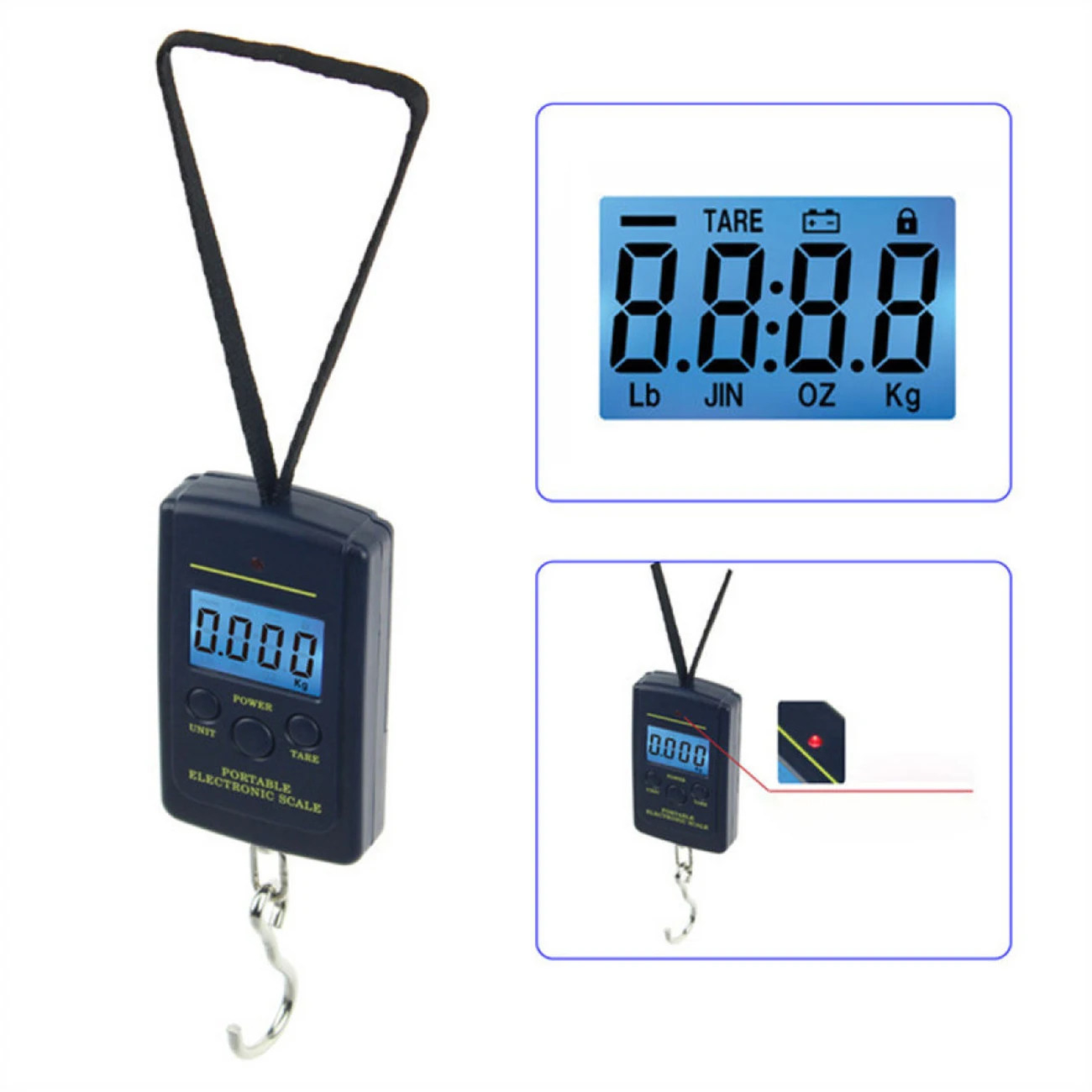 

40Kg 10g Mini Digital Fishing Scale Electronic Fish Hook Hanging Scale Luggage Scale Kitchen Weight Mesure Tool with Backlight