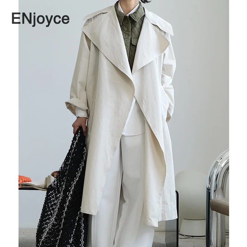 Женская длинная льняная ветровка выше колена Повседневная Свободная винтажная