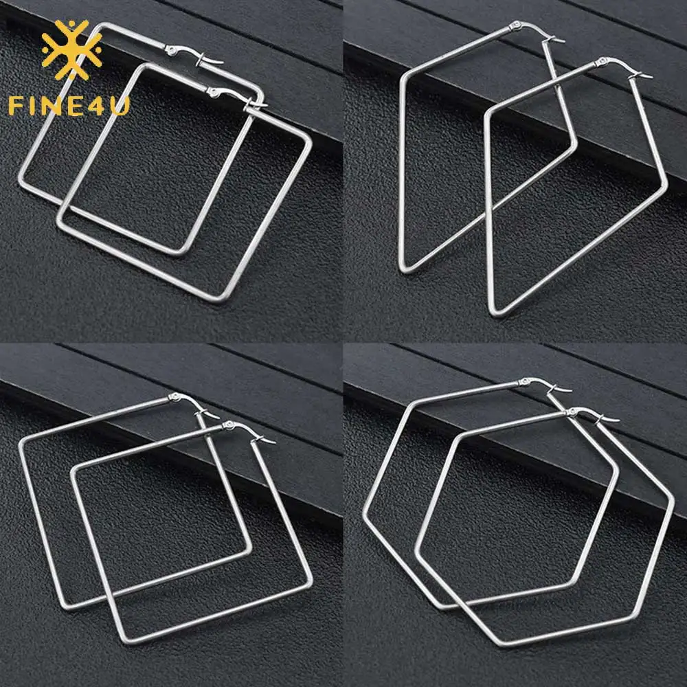 Модные Простые большие серьги кольца из нержавеющей стали FINE4U E196 изящная