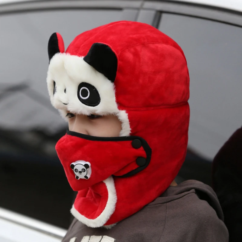 

Children Winter Warm Hats Cute Panda Earmuff Bomber Hats Boy Girl Plus Velvet Thick Beanie Hat Hot Sale Kawaii Kids Cap